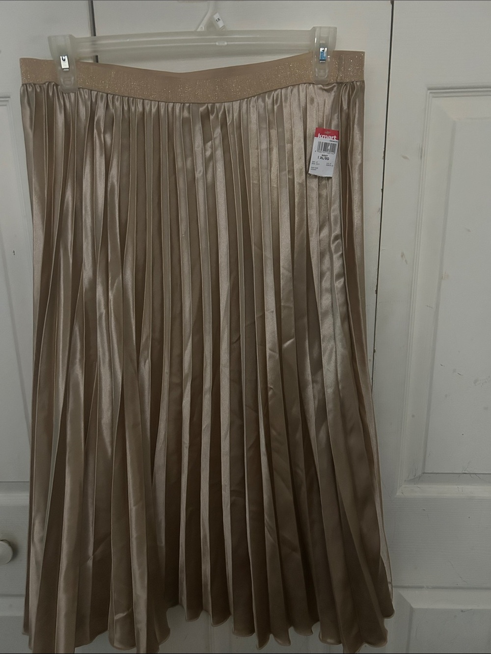 Pleated Satin Midi Skirt - Beige